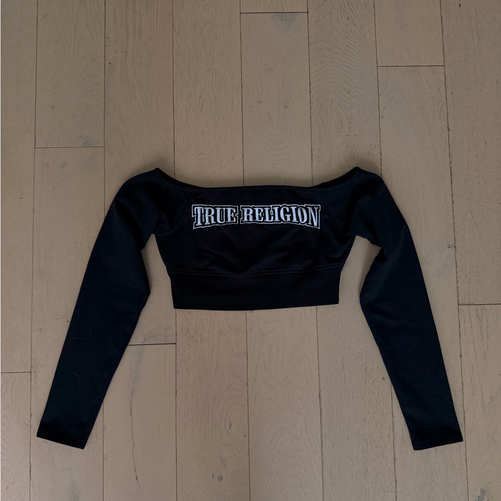 True Religion Black Long Sleeve Crop Top